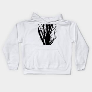 Tree, in black and white line drawing. Kids Hoodie